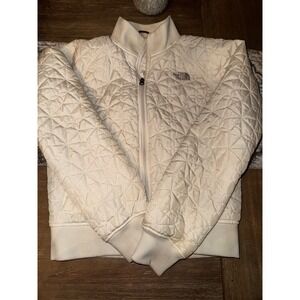 The North Face Womens Quilted Jacket Ivory M Medium Full Zip Bomber Style